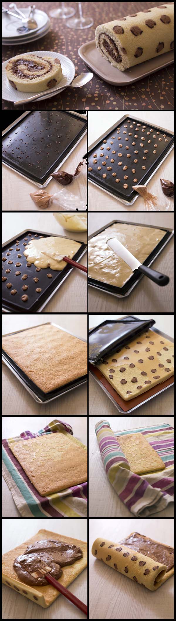 Gâteau roulé imprimé léopard à la mousse au chocolat praliné