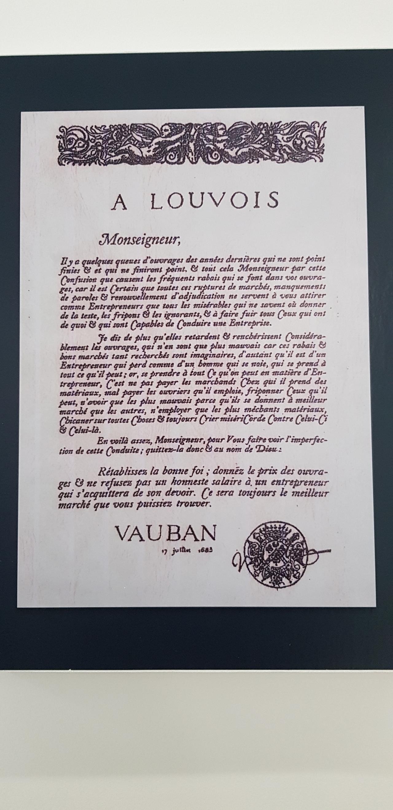 Lettre, écrite par Vauban le 17 juillet 1683 à Louvois reste d'actualité!