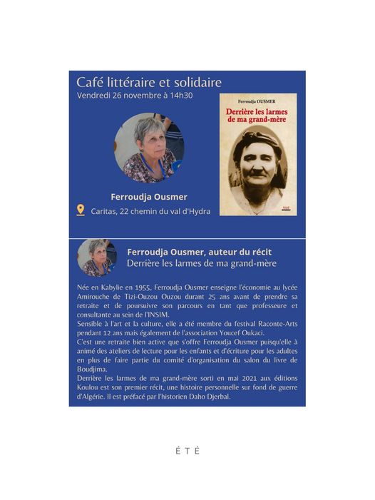 café littéraire et solidaire reçoit Mme Ousmer Ferroudja