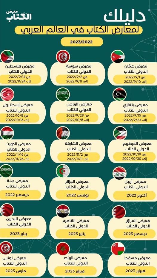 لكل قراءّ الوطن العربي، نزف إليكم خريطة المعارض العربية 2023/2022.