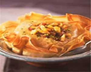 Pastilla de pommes, pistaches et raisins blonds