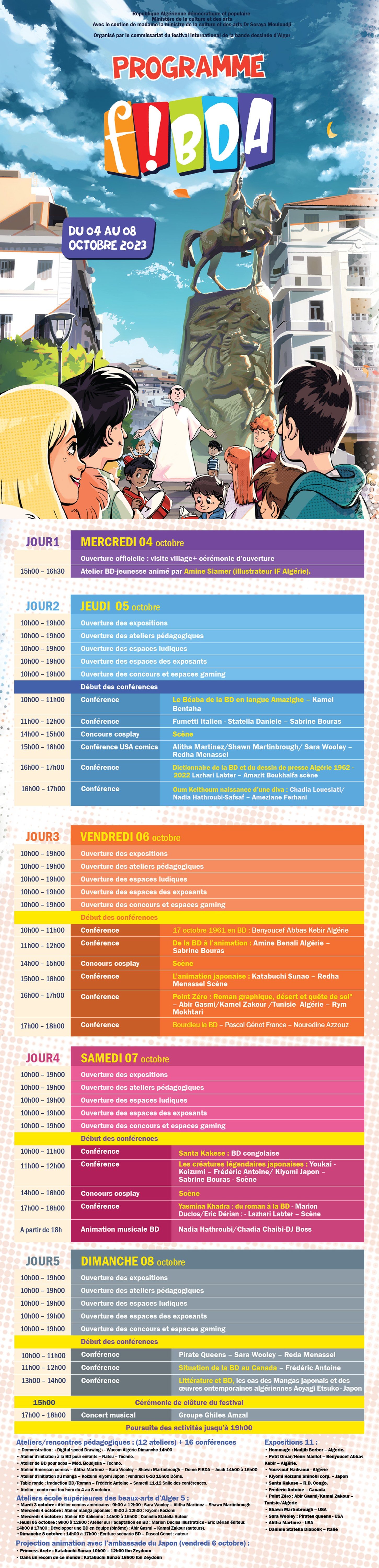 Programme de la 15ème édition du festival international de la bande dessinée d'Alger