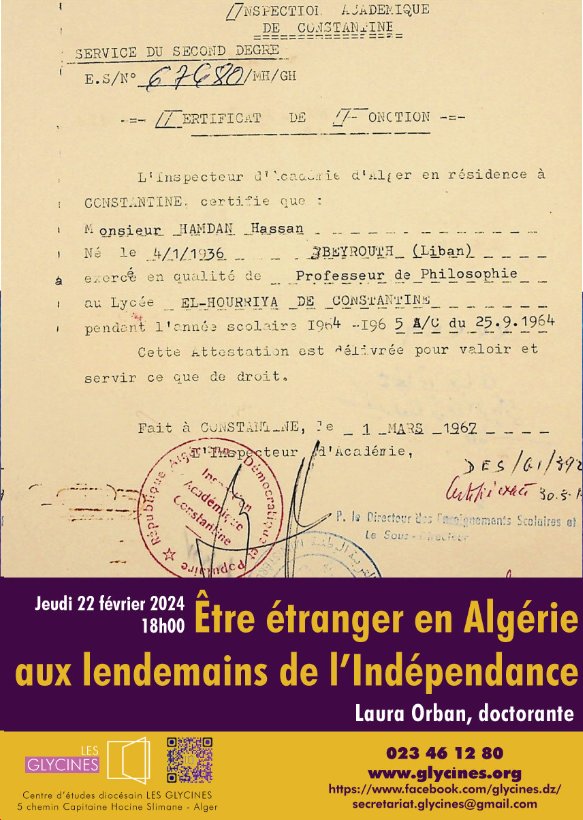 Conférence : Être étranger en Algérie aux lendemains de l’Indépendance  Laura Orban, doctorante