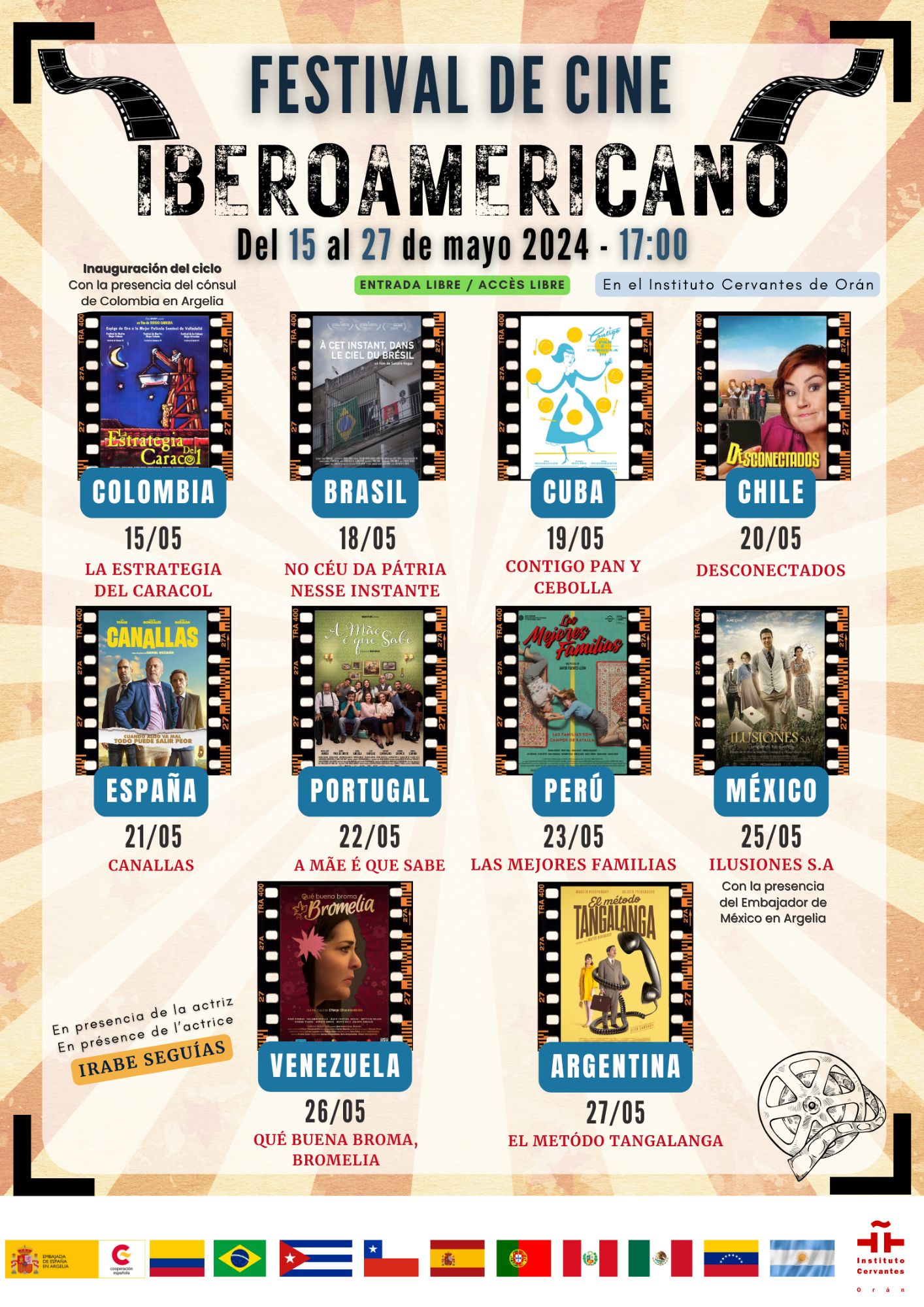 Ambassade d'Espagne en Algérie/Instituts Cervantès d'Alger et d'Oran : Festival du Cinéma Ibéro-américain du à Alger et Oran