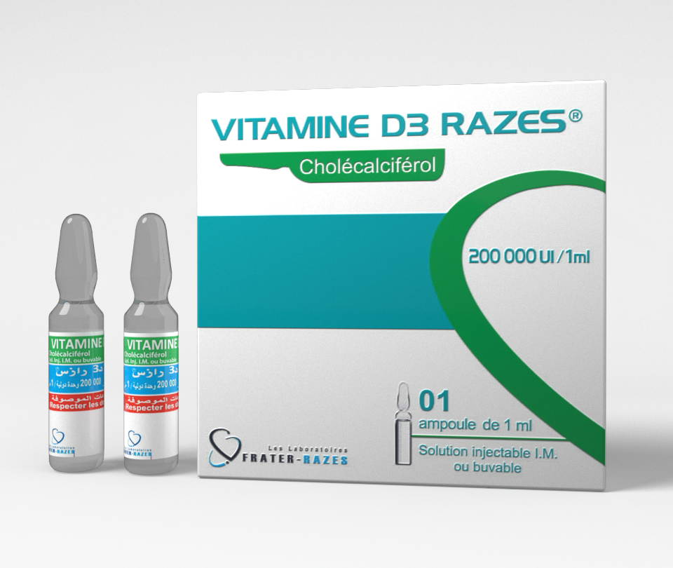 VITAMINE D3 RAZES Cholécalciférol 200 000 UI/ml Sol.Inj ou Buv BT/01 Amp de 1ml
