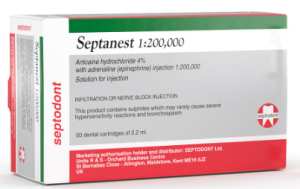 SEPTANEST ADRENALINE 1/200000 4G/0,5MG/100ML SOL.INJ. B/50CART. DE 1,8ML