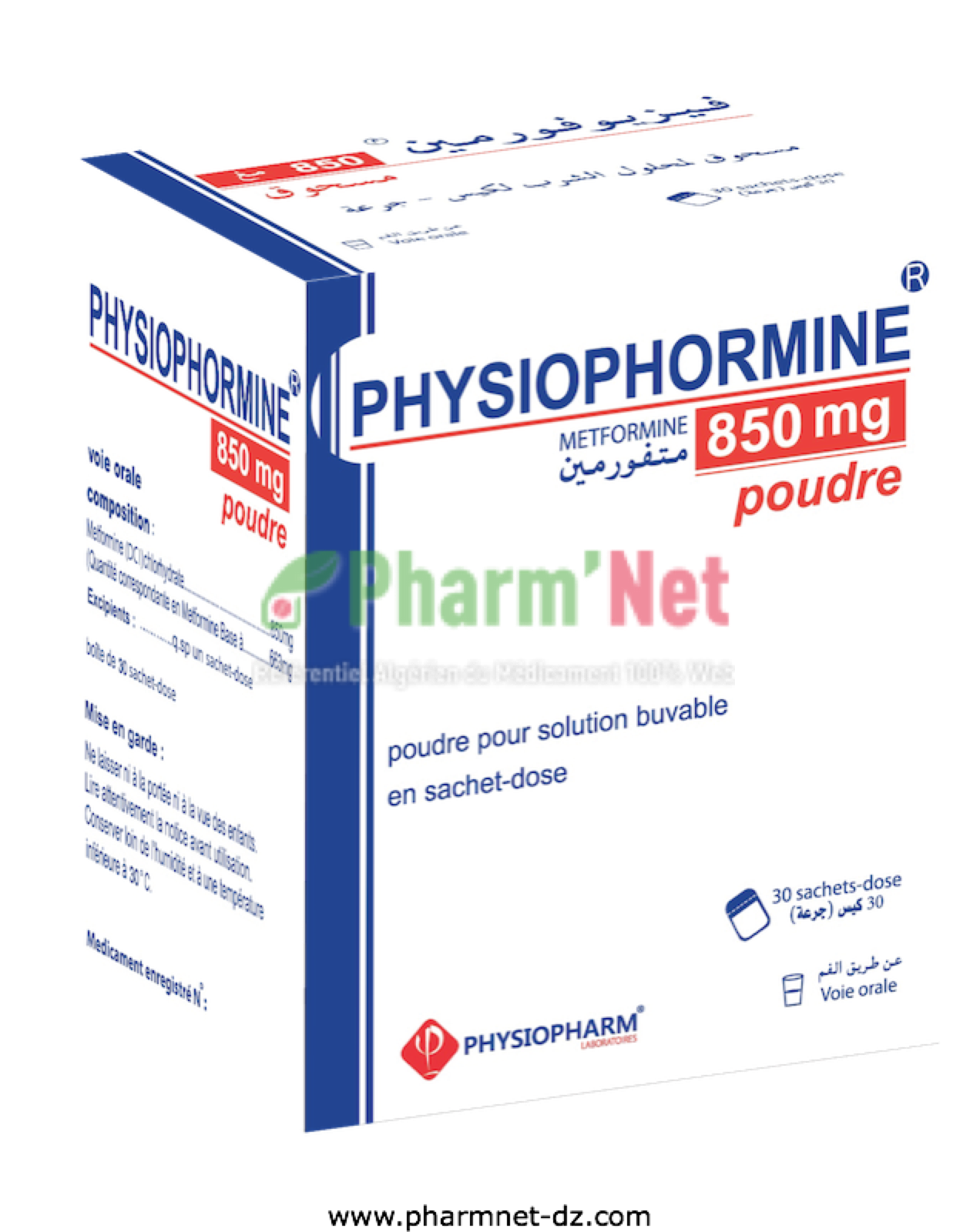 PHYSIOPHORMINE 850MG/SACHET PDRE. P. SOL. BUV. EN SACHET-DOSE B/30 SACHETS