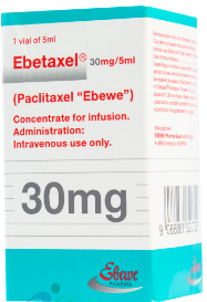 PACLITAXEL EBEWE 6MG/ML (OU 30MG/5ML, 100MG/16,7ML,150MG/25ML, ET 300MG/50ML) SOL INJ  FL/5ML  -  FL/16,7ML -  FL/25ML  -  FL /50ML.