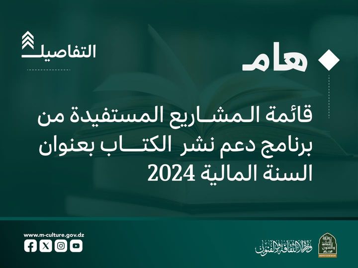 القائمة النهائية للمشاريع المقبولة من طرف اللجنة المتخصصة لإعانة الدولة لترقية الفنون و الآداب والمركز الوطني للكتاب