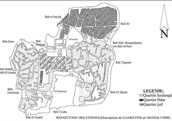 Carte de répartition des ethnies dans la médina de Tlemcen en 1842