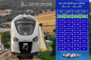 توقيت سير القطار على خط (الجزائر – باتنة – الجزائر)