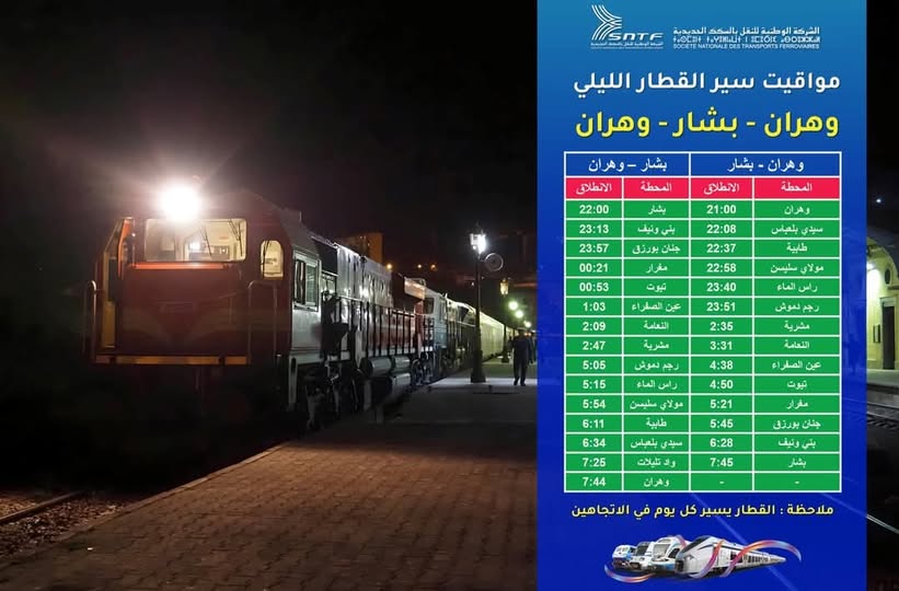 مواقيت سير القطارات على خط ( #وهران – #بشار – #وهران)