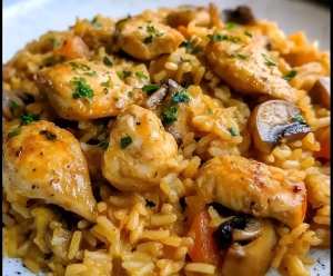 أرز مع دجاج و مشروم