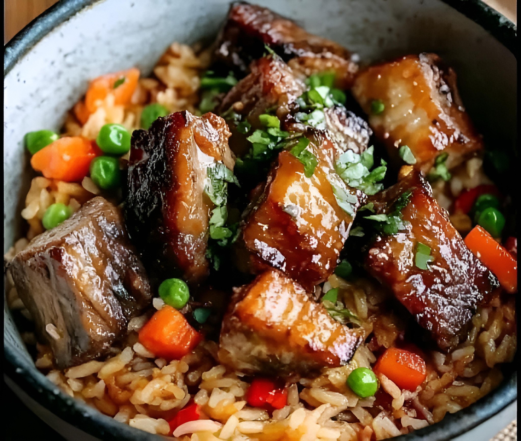 Riz sauté à la chinoise avec bœuf caramélisé