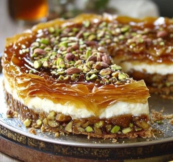 تشيز كيك بالعسل بالفستق الحلبي