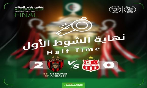 Foot/ Finale Coupe d'Algérie 2025 : l'USM Alger mène face au CR Belouizad  (2-0) à la mi-temps