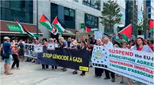 Importante manifestation à Bruxelles pour exiger la suspension de l'accord UE-entité sioniste