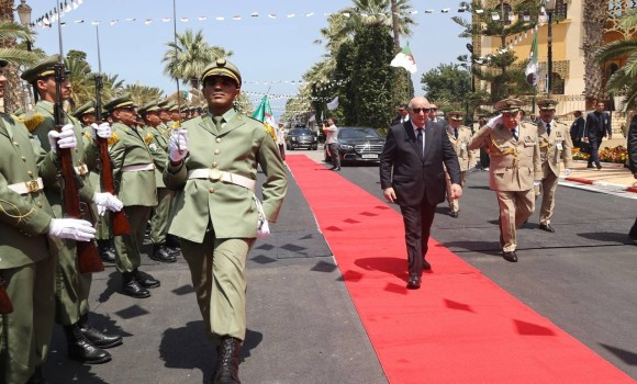 Arrivée du président de la République à l'Académie militaire de Cherchell pour présider la cérémonie de sortie de promotions