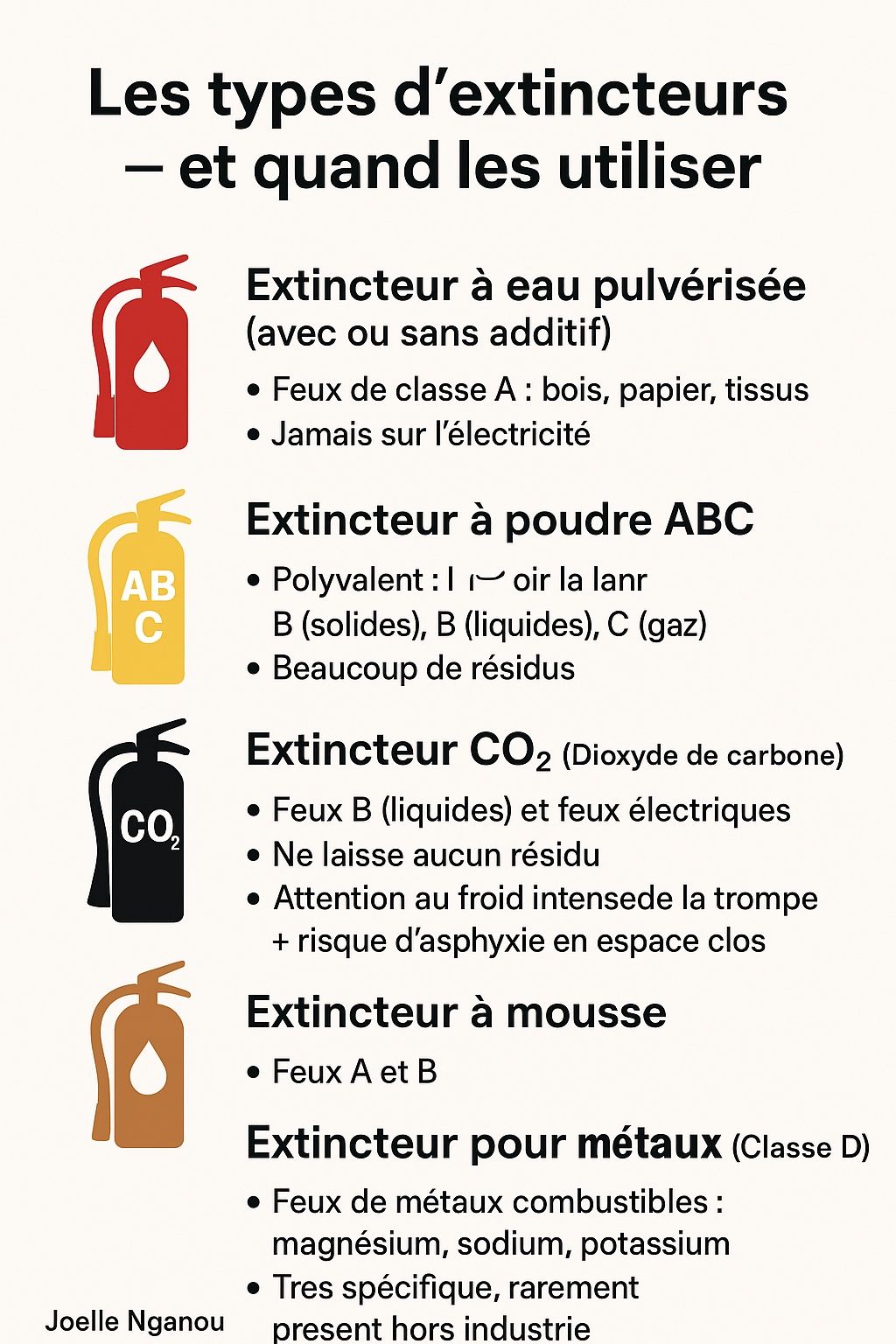 LES DIFFERENTS TYPES D'EXTINCTEURS