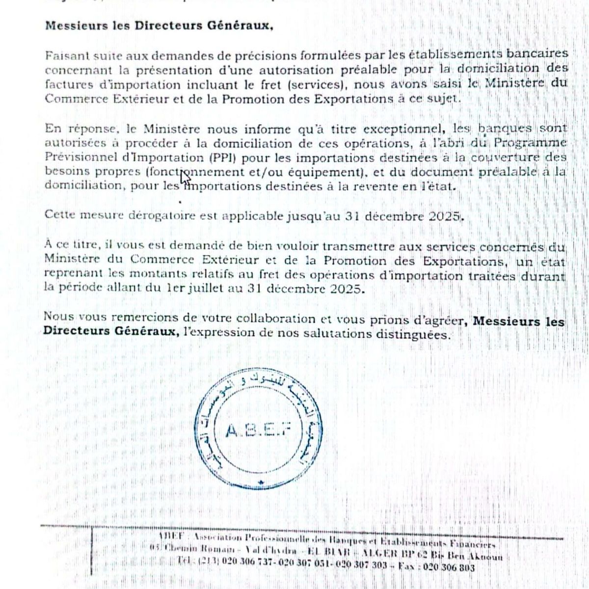 L’ABEF vient de communiquer une note importante