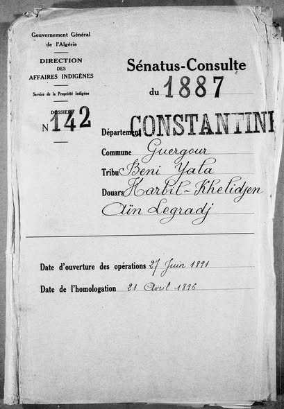 Archives historiques : la tribu des Beni Yala en 1896 📜