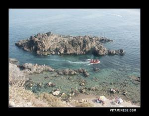 Récifs et petite plage de l'île de Rachgoun