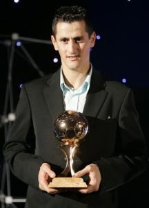 FC Lorient's Rafik Saifi of Algeria holds the Golden