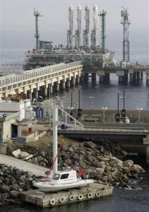 A Turkish coast guard boat, foreground, is seen at