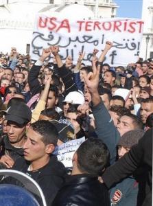Protesters shout Friday, Jan. 9, 2009 in Algiers during