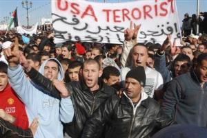 Protesters shout Friday, Jan. 9, 2009 in Algiers during