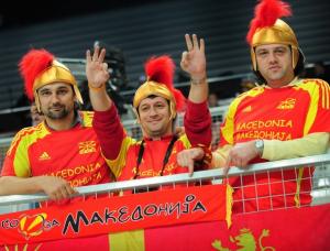 Macedonian supporters cheer during the match against Algeria during