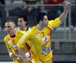 Kiril Lazarov  of Macedonia celebrates his goal against