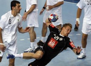 Germany's Timo Salzer attempts to score next to Algeria's