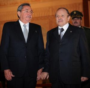 Algerian President Abdelaziz Bouteflika (R) and his Cuban counterpart