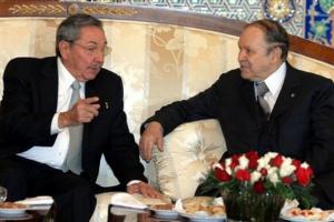 Algerian President Abdelaziz Bouteflika, right, talks with Cuban President