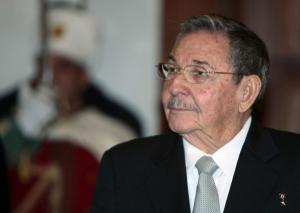 Cuba's President Raul Castro stands during a welcome ceremony