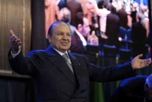 Algeria's President Abdelaziz Bouteflika greets supporters during his official