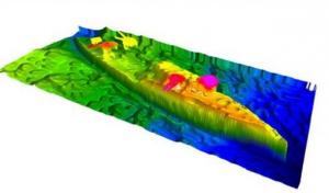 This computer graphic elaboration of a sonar image made