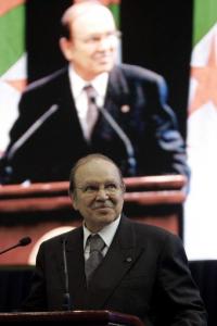Algeria's President Abdelaziz Bouteflika gives a speech to commemorate