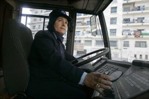 Denni Fatiha, 48, drives a bus for the first