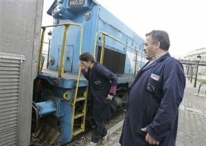 Mechanic and train driver, Khefach Karima (L), 30, is