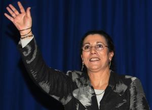President of Algeria's Workers Party (PT) Louia Hanoune waves to