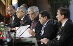 Iran's Oil Minister Gholamhossein Nozari, Algeria's Energy Minister Chakib Khelil,