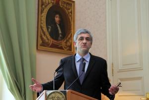 French Defense Minister Herve Morin gives a press conference on