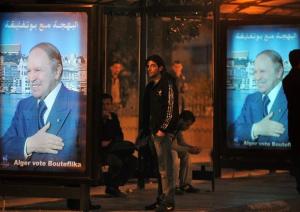 Electoral posters for Algerian President Abdelaziz Bouteflika are seen on