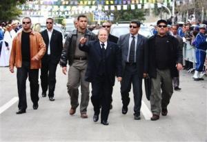 Algerian President Abdelaziz Bouteflika waves at crowds in Tebessa, Algeria,