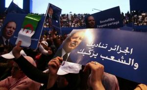 Supporters of Abdelaziz Bouteflika, Algeria's president and candidate in the