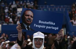 A supporter of Abdelaziz Bouteflika, Algeria's president and candidate in