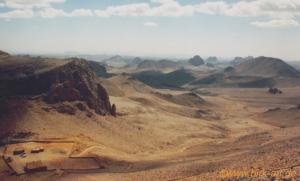 Looking down at the parking lot from Assekrem, Algeria