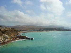 panorama sur les plages de Madrid et de Rachgoun vues de la piscine d'el nabile - view from of the panoramic swimming pool on the cliff of El Nabil's beach resort on Rechgoun's and Madrid's bay
